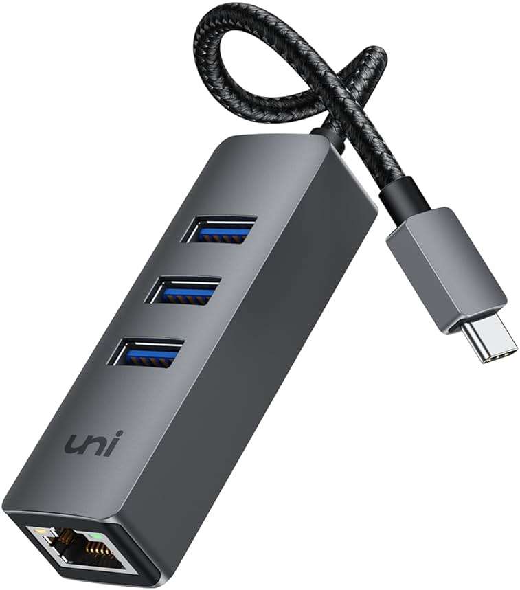 uni USB-C to Ethernet Adapter, USB C HUB Ethernet 1Gbps with USB 3.0 4IN1, [Thunderbolt 4/3 Compatible] USB C to Network Adapter for MacBook Pro/Air, iPad Pro, Surface Laptop, Chromebook, etc - Image 1