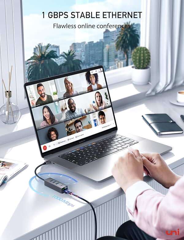 uni USB-C to Ethernet Adapter, USB C HUB Ethernet 1Gbps with USB 3.0 4IN1, [Thunderbolt 4/3 Compatible] USB C to Network Adapter for MacBook Pro/Air, iPad Pro, Surface Laptop, Chromebook, etc - Image 2