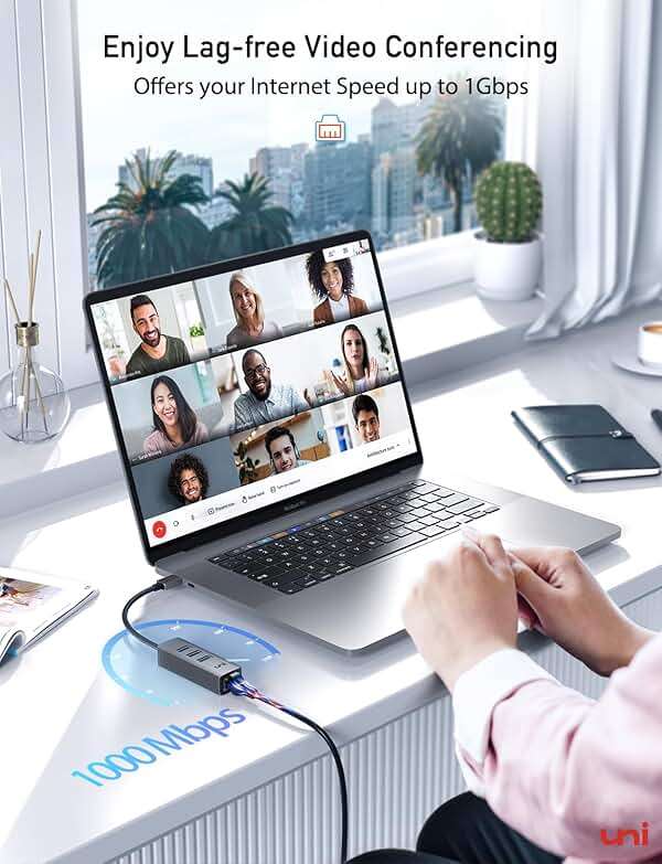 uni USB-C to Ethernet Adapter, USB C HUB Ethernet 1Gbps with USB 3.0 4IN1, [Thunderbolt 4/3 Compatible] USB C to Network Adapter for MacBook Pro/Air, iPad Pro, Surface Laptop, Chromebook, etc - Image 3