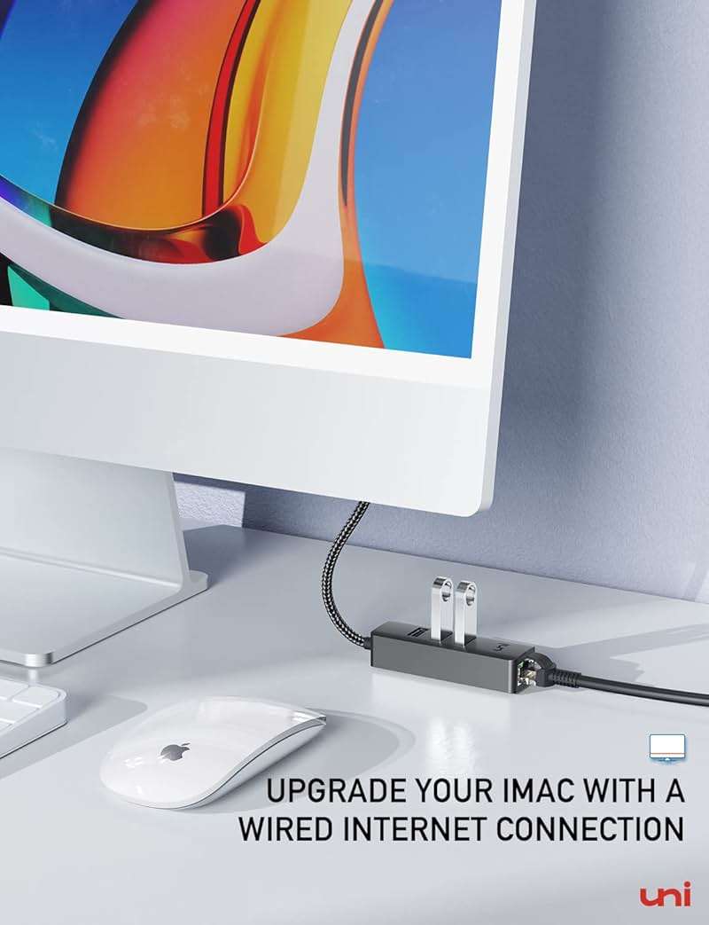 uni USB-C to Ethernet Adapter, USB C HUB Ethernet 1Gbps with USB 3.0 4IN1, [Thunderbolt 4/3 Compatible] USB C to Network Adapter for MacBook Pro/Air, iPad Pro, Surface Laptop, Chromebook, etc - Image 9
