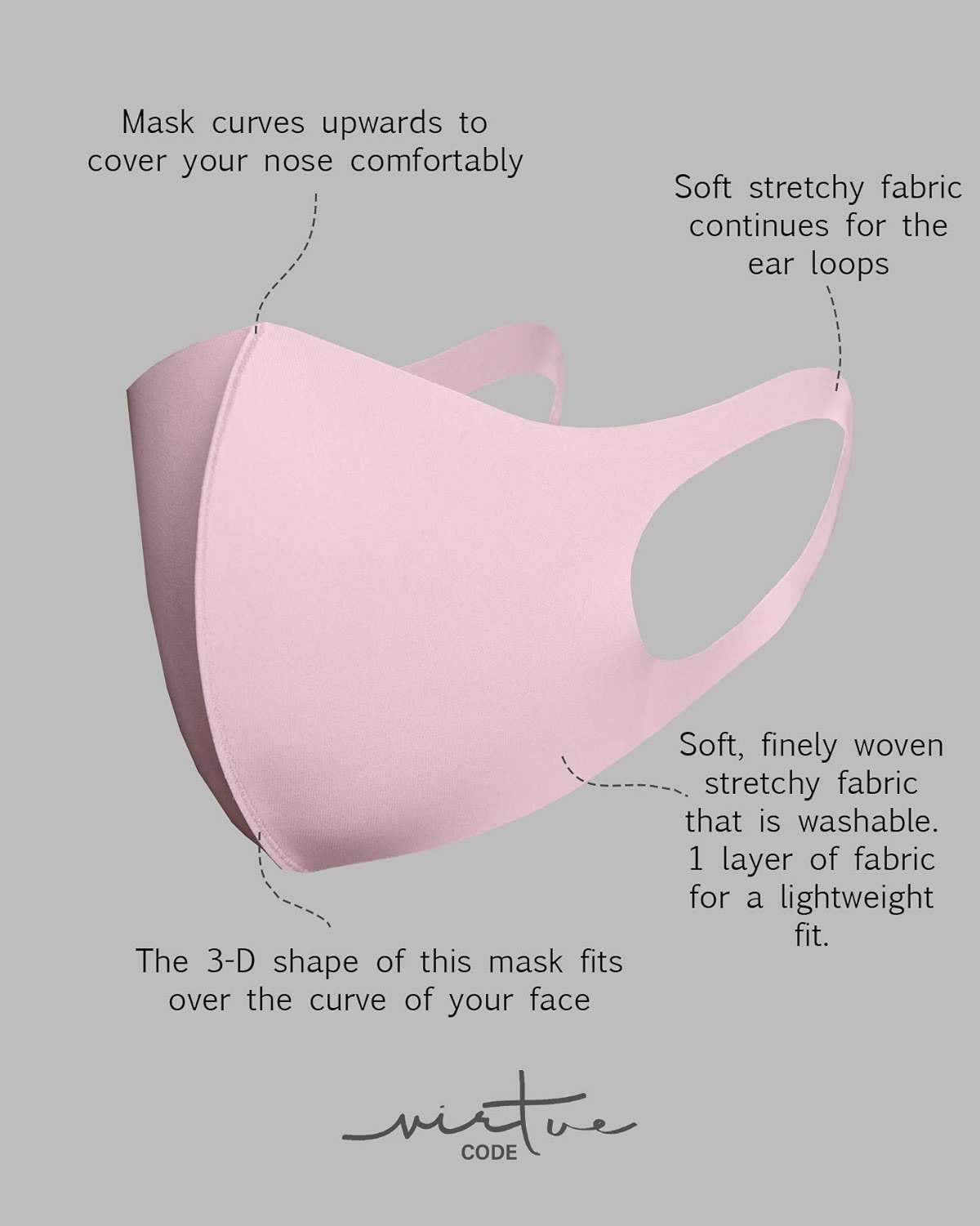 Virtue Code Second Skin Cloth Face Mask Pack. 4 Buttery Soft Masks Washable Fabric - Image 4