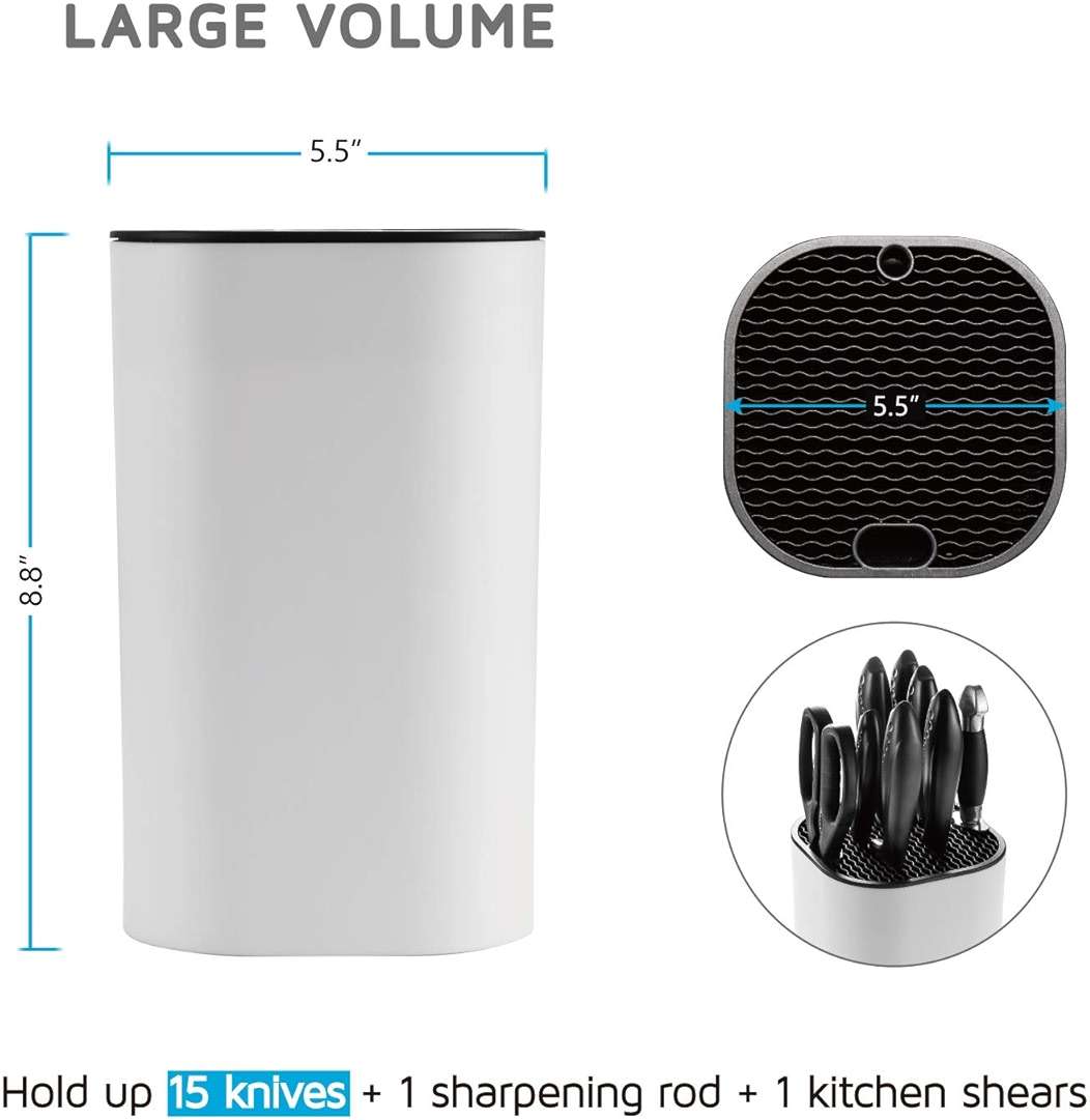 Universal Knife Block for Kitchen, WELLSTAR Knife Holder without Knives, Safe Space Saver Large Volume Stable Knife Storage with Scissors and Sharpening Rod Slot, Detachable for Easy Cleaning - White - Image 2