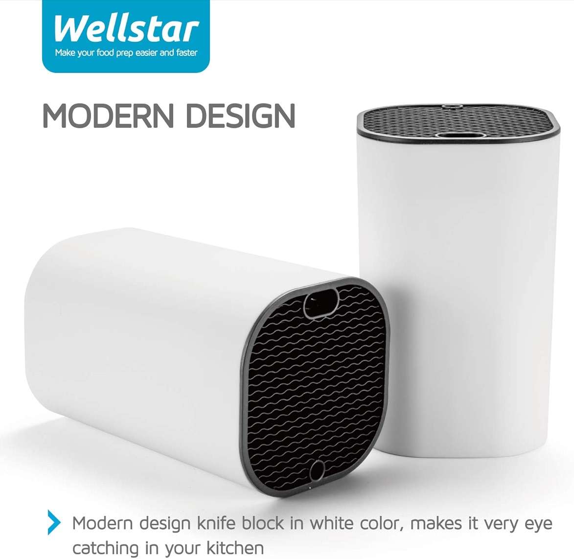 Universal Knife Block for Kitchen, WELLSTAR Knife Holder without Knives, Safe Space Saver Large Volume Stable Knife Storage with Scissors and Sharpening Rod Slot, Detachable for Easy Cleaning - White - Image 7
