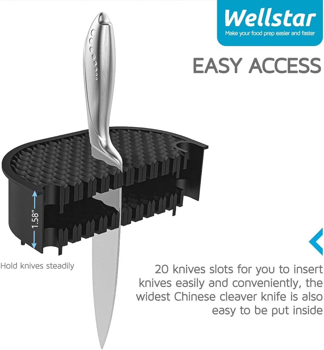 Universal Knife Block for Kitchen, WELLSTAR Knife Holder without Knives, Safe Space Saver Large Volume Stable Knife Storage with Scissors and Sharpening Rod Slot, Detachable for Easy Cleaning - White - Image 8