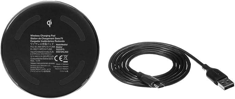 Amazon Basics 15W Qi Certified Wireless Charging Pad for iPhone 16/15/14/13/12/11/X, Samsung and More, with USB Cable, Black - Image 2