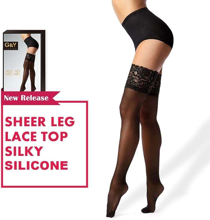 G&Y Thigh High Stockings with Silicone - 15D Sheer Lace Top Nylon Stay Up Pantyhose for Women - Image 6