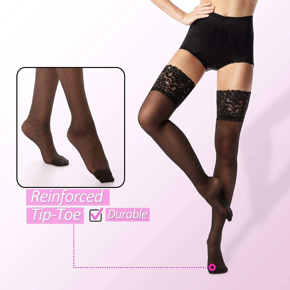 G&Y Thigh High Stockings with Silicone - 15D Sheer Lace Top Nylon Stay Up Pantyhose for Women - Image 5