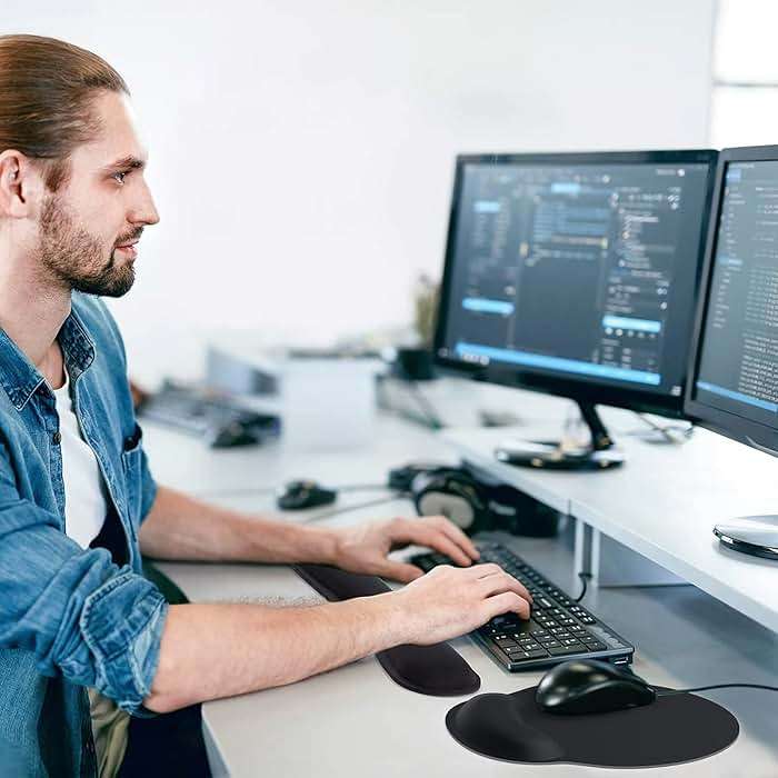 KTRIO Ergonomic Keyboard Wrist Rest & Mouse Pad with Wrist Rest, Black | Memory Foam Wrist Support, Ergonomic Design, Non-Slip Base, Office and Home Use - Image 2