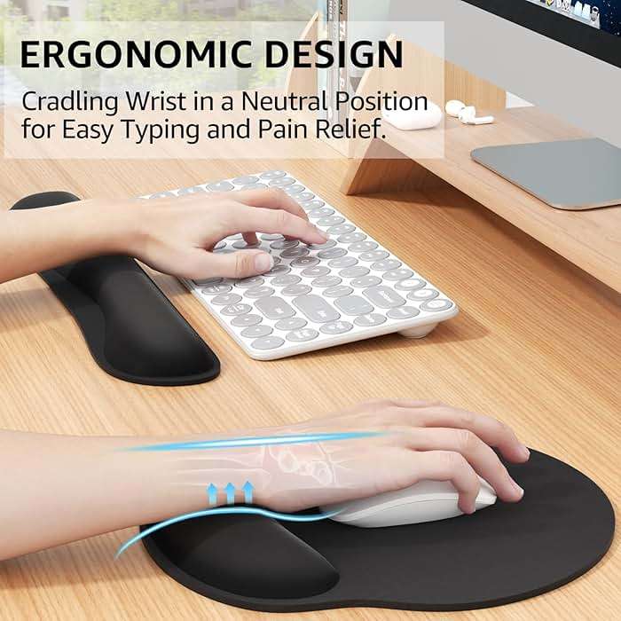 KTRIO Ergonomic Keyboard Wrist Rest & Mouse Pad with Wrist Rest, Black | Memory Foam Wrist Support, Ergonomic Design, Non-Slip Base, Office and Home Use - Image 3