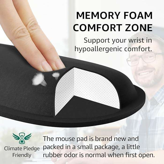 KTRIO Ergonomic Keyboard Wrist Rest & Mouse Pad with Wrist Rest, Black | Memory Foam Wrist Support, Ergonomic Design, Non-Slip Base, Office and Home Use - Image 4