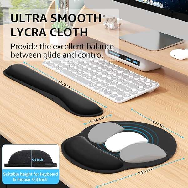 KTRIO Ergonomic Keyboard Wrist Rest & Mouse Pad with Wrist Rest, Black | Memory Foam Wrist Support, Ergonomic Design, Non-Slip Base, Office and Home Use - Image 6