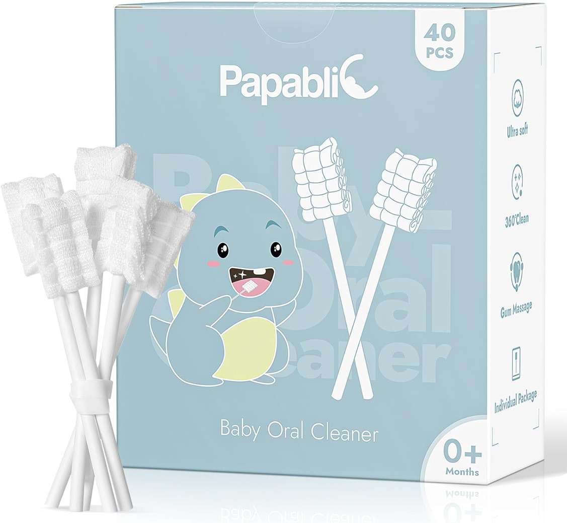 Papablic Baby Tongue Cleaner, Baby Oral Cleaner, Disposable Infant Mouth Cleaner Newborn, Upgrade Gum Cleaner with Paper Handle for Infants Ages 0-2 Years, 40 Pack - Image 1