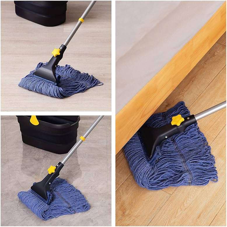 Yocada Looped-End String Wet Mop Heavy Duty Cotton Mop Commercial Industrial Grade Telescopic Iron Pole Jaw Clamp Floor Cleaning 55.1 inch - Image 5