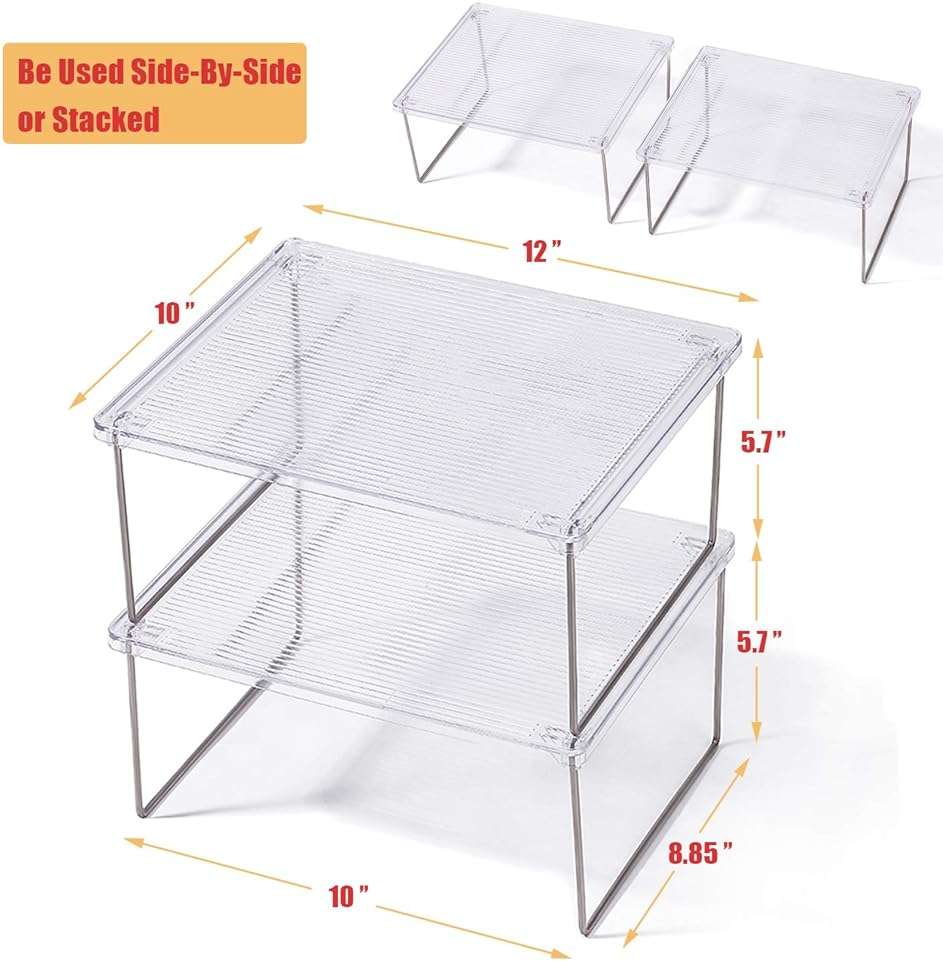 IVYHOME Pantry Organizer, Cabinet Storage Shelf Rack, Stackable Kitchen Cabinet, Foldable Countertop Shelf Organizer, 2 Pack - Image 2