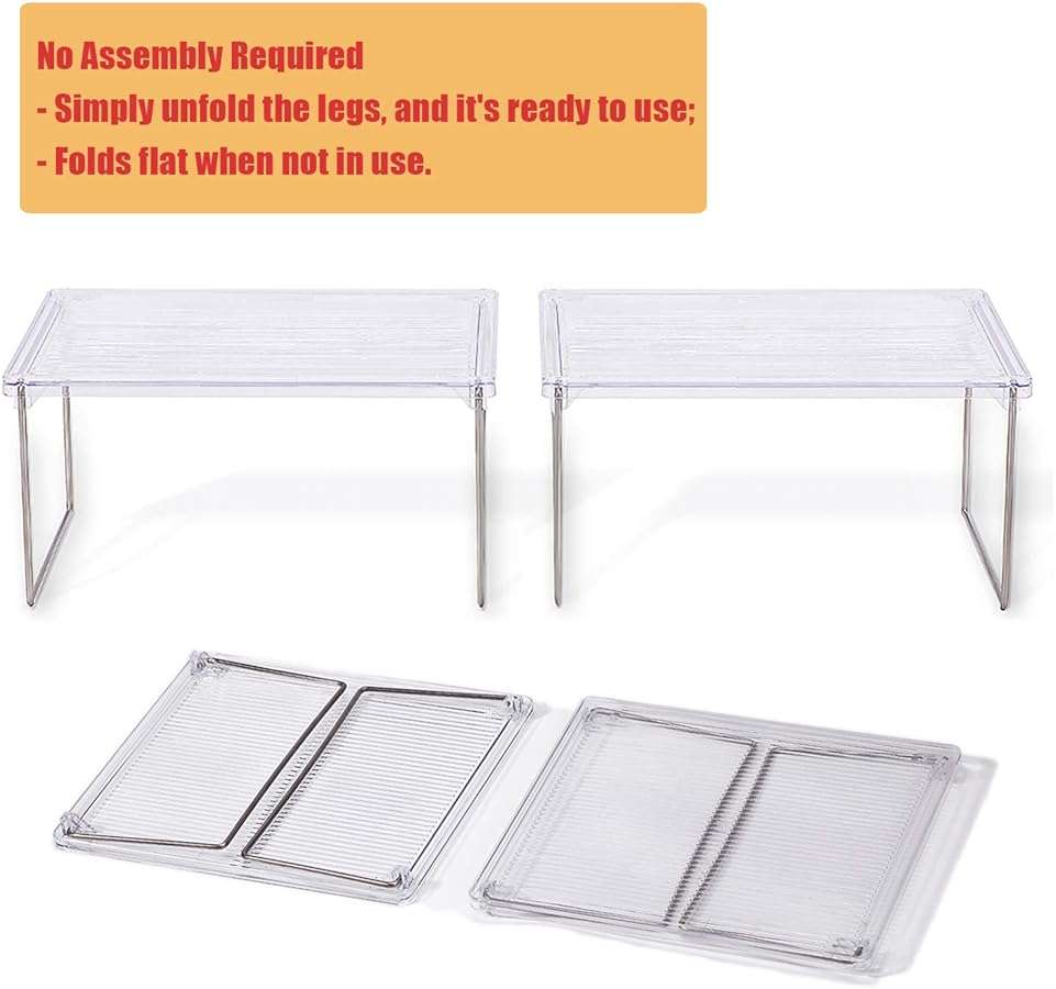 IVYHOME Pantry Organizer, Cabinet Storage Shelf Rack, Stackable Kitchen Cabinet, Foldable Countertop Shelf Organizer, 2 Pack - Image 3