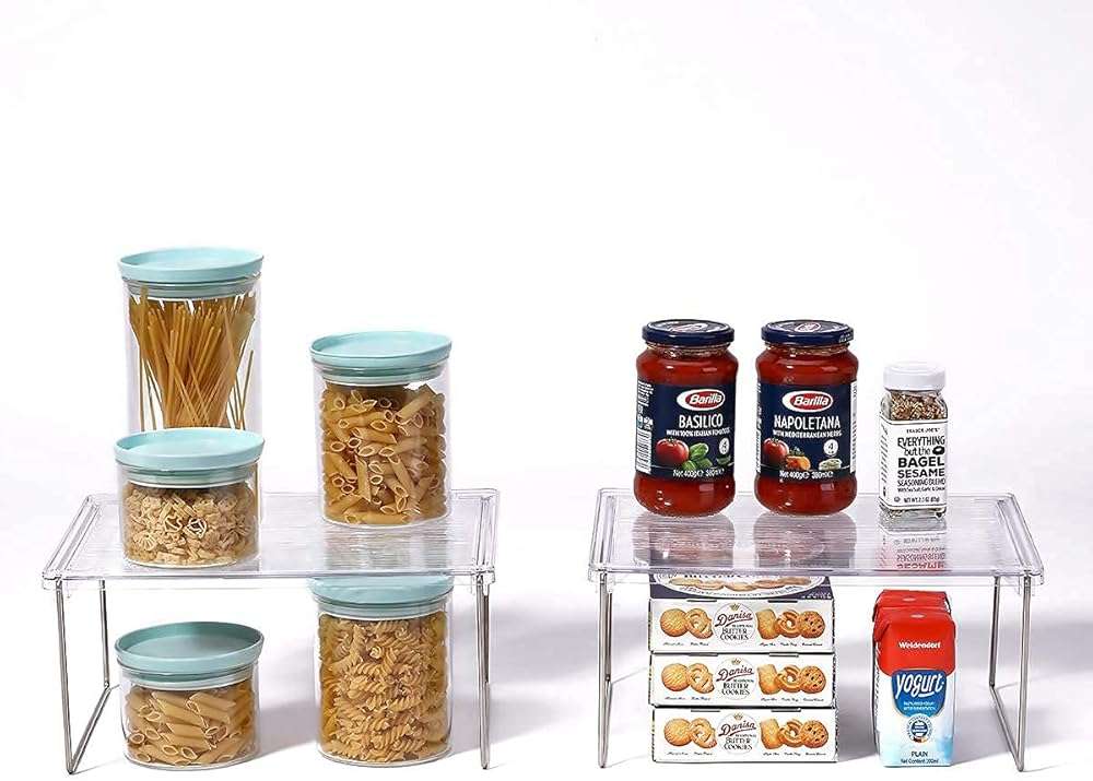 IVYHOME Pantry Organizer, Cabinet Storage Shelf Rack, Stackable Kitchen Cabinet, Foldable Countertop Shelf Organizer, 2 Pack - Image 4