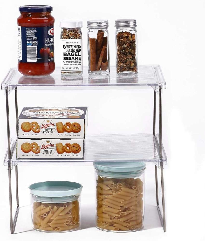 IVYHOME Pantry Organizer, Cabinet Storage Shelf Rack, Stackable Kitchen Cabinet, Foldable Countertop Shelf Organizer, 2 Pack - Image 5