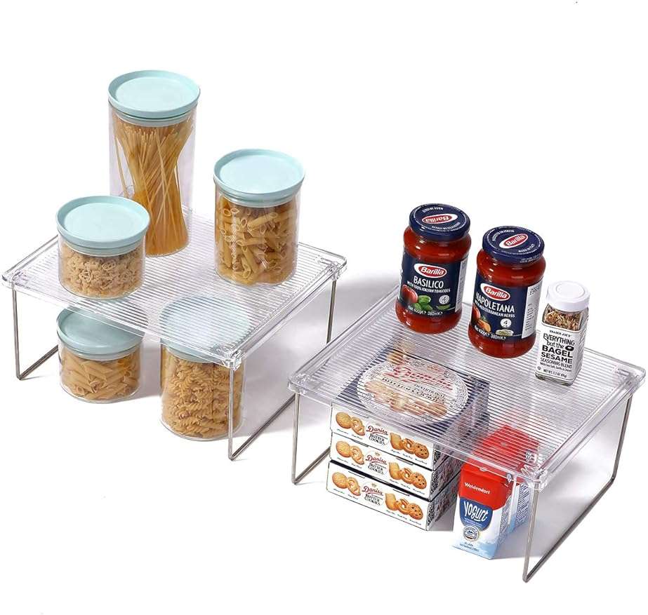 IVYHOME Pantry Organizer, Cabinet Storage Shelf Rack, Stackable Kitchen Cabinet, Foldable Countertop Shelf Organizer, 2 Pack - Image 6