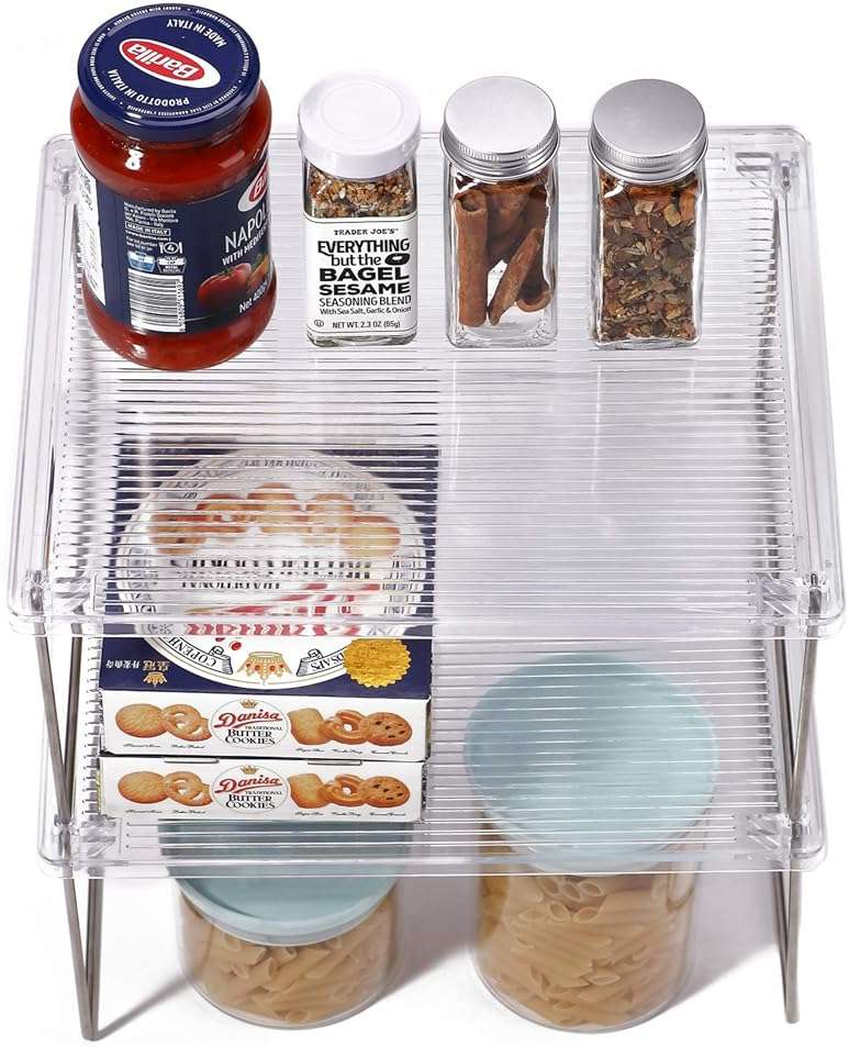IVYHOME Pantry Organizer, Cabinet Storage Shelf Rack, Stackable Kitchen Cabinet, Foldable Countertop Shelf Organizer, 2 Pack - Image 7