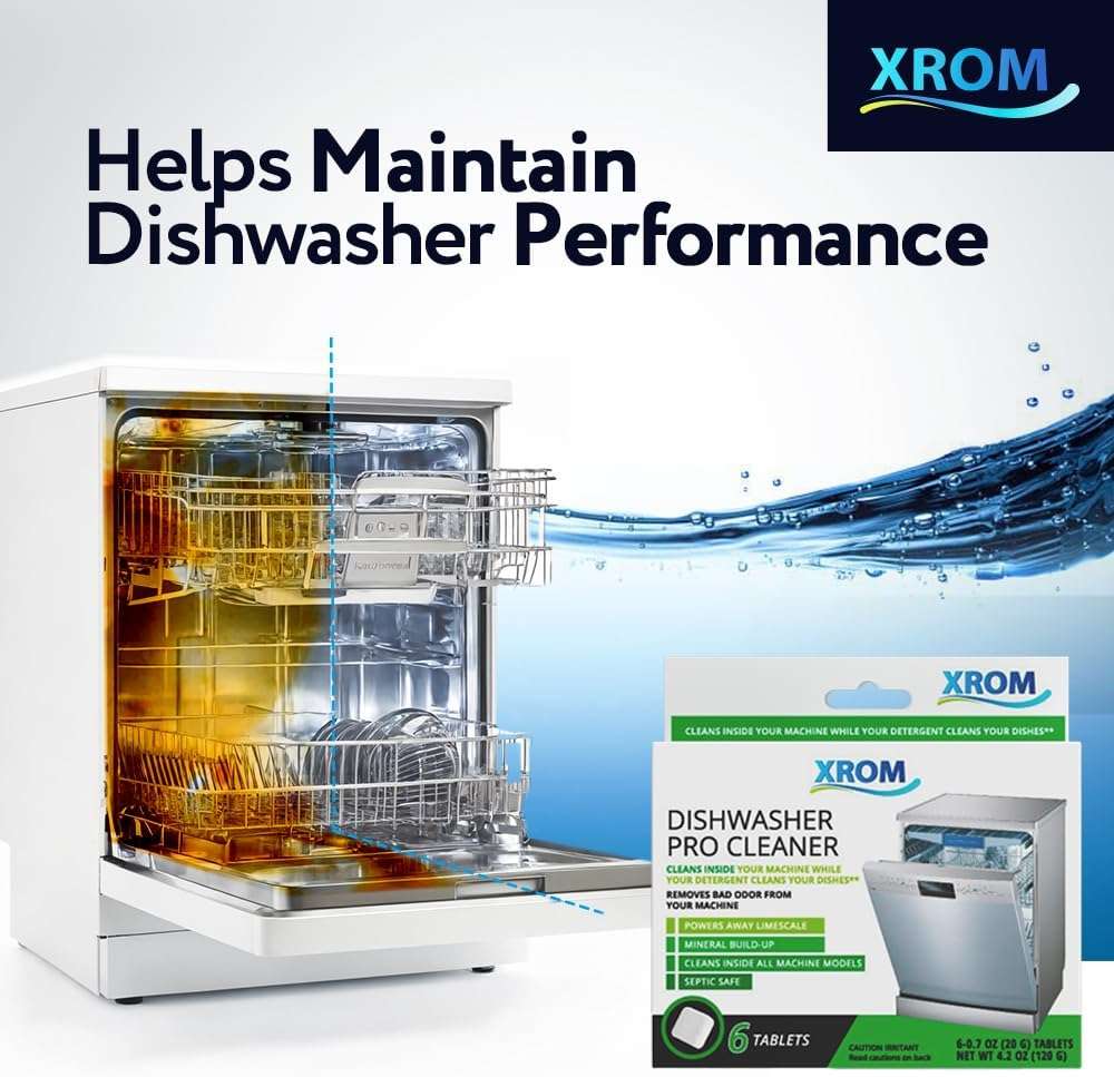 XROM Dishwasher Cleaner Tablets, Plant Based, Deep Clean and Descaler, Removes Odors & Hard Water Stains, 6 Treatments. - Image 2