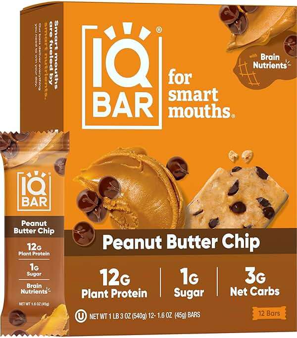IQBAR Clean Plant Protein Bars - Peanut Butter Chip - 12 Count - Keto, Vegan, High Fiber, Gluten and Dairy Free, Low Sugar Snack - Brain and Body Nutrients for Focus, Energy, Meal Replacement - Image 1