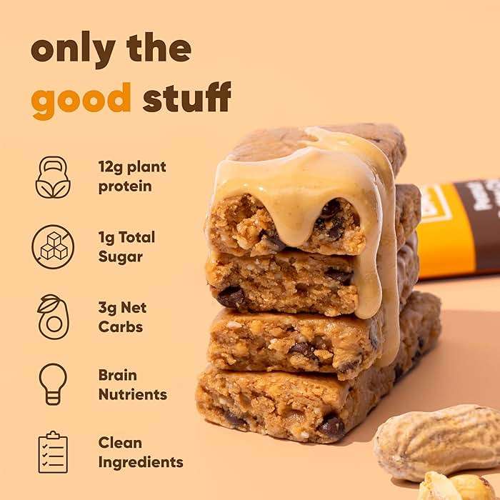 IQBAR Clean Plant Protein Bars - Peanut Butter Chip - 12 Count - Keto, Vegan, High Fiber, Gluten and Dairy Free, Low Sugar Snack - Brain and Body Nutrients for Focus, Energy, Meal Replacement - Image 4