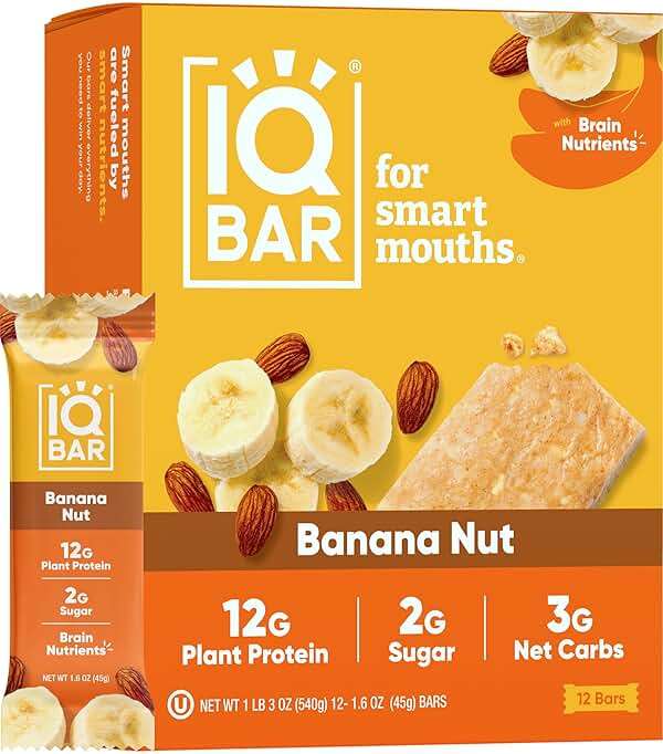 IQBAR Clean Plant Protein Bars - Banana Nut - 12 Count - Keto, Vegan, High Fiber, Gluten and Dairy Free, Low Sugar Snack - Brain and Body Nutrients for Focus, Energy, Meal Replacement - Image 1