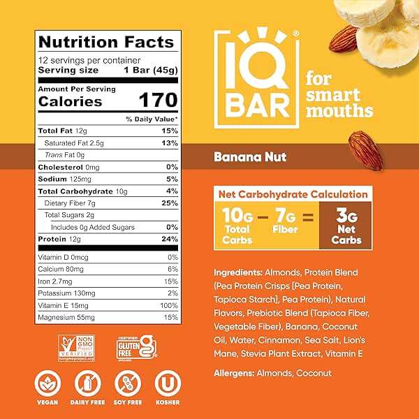 IQBAR Clean Plant Protein Bars - Banana Nut - 12 Count - Keto, Vegan, High Fiber, Gluten and Dairy Free, Low Sugar Snack - Brain and Body Nutrients for Focus, Energy, Meal Replacement - Image 2