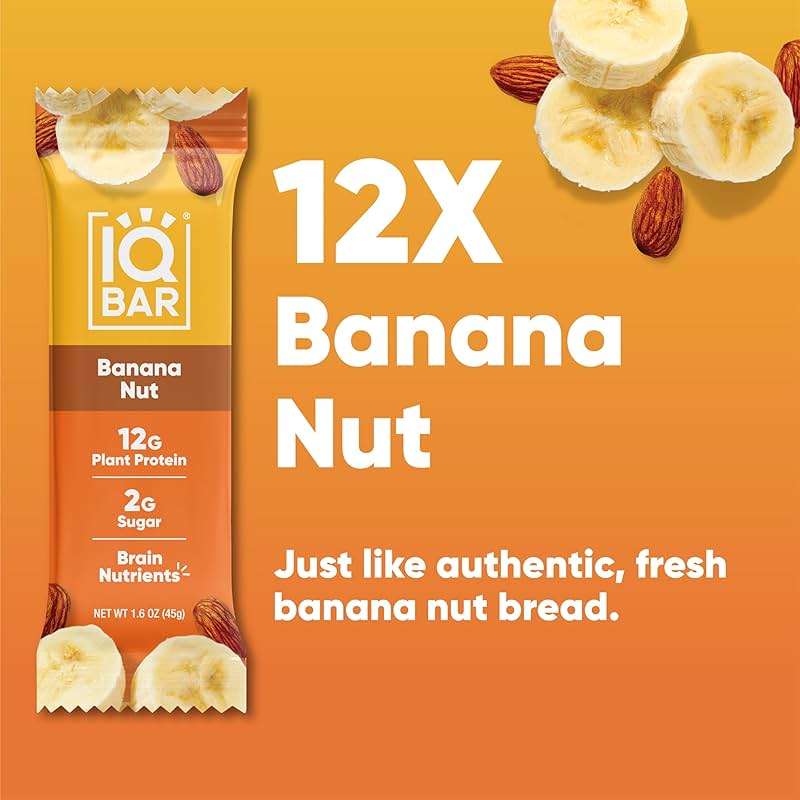 IQBAR Clean Plant Protein Bars - Banana Nut - 12 Count - Keto, Vegan, High Fiber, Gluten and Dairy Free, Low Sugar Snack - Brain and Body Nutrients for Focus, Energy, Meal Replacement - Image 3
