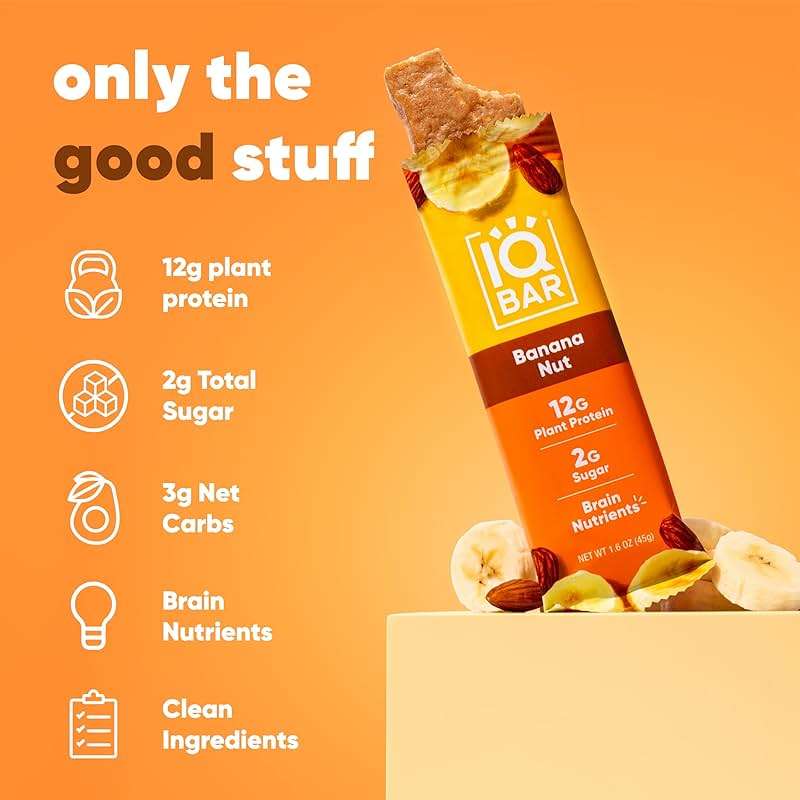 IQBAR Clean Plant Protein Bars - Banana Nut - 12 Count - Keto, Vegan, High Fiber, Gluten and Dairy Free, Low Sugar Snack - Brain and Body Nutrients for Focus, Energy, Meal Replacement - Image 4