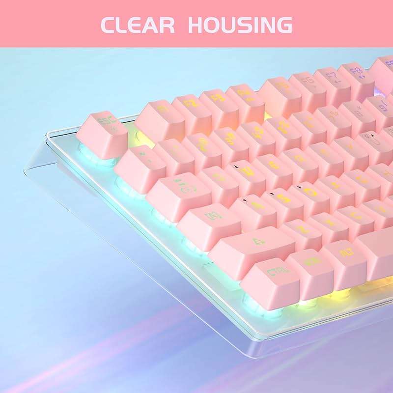 Gaming Keyboard and Mouse Combo, K1 RGB LED Backlit Keyboard with 104 Keys Computer PC Gaming Keyboard for PC/Laptop (Pink) - Image 2