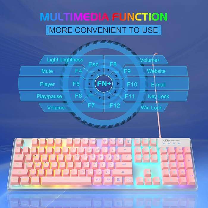 Gaming Keyboard and Mouse Combo, K1 RGB LED Backlit Keyboard with 104 Keys Computer PC Gaming Keyboard for PC/Laptop (Pink) - Image 4