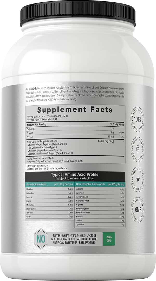 Horbaach Multi Collagen Protein Powder 32 oz | Types I, II, III, IV, V, VII, VIII, X, XII, and XXII | Grassfed Collagen Peptides | Keto & Paleo Friendly | Unflavored & Gluten Free - Image 2