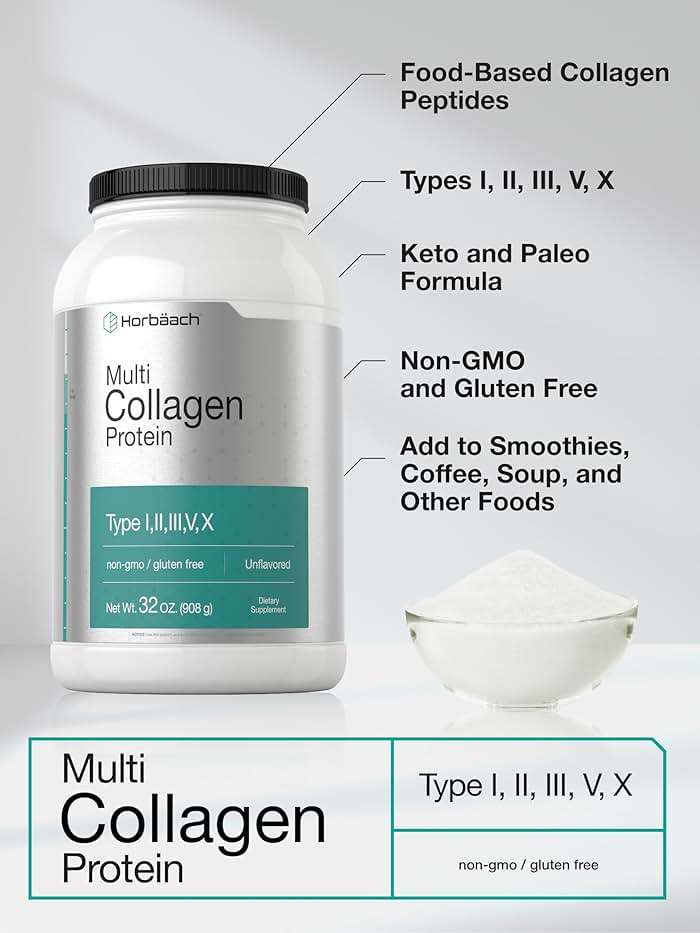 Horbaach Multi Collagen Protein Powder 32 oz | Types I, II, III, IV, V, VII, VIII, X, XII, and XXII | Grassfed Collagen Peptides | Keto & Paleo Friendly | Unflavored & Gluten Free - Image 4