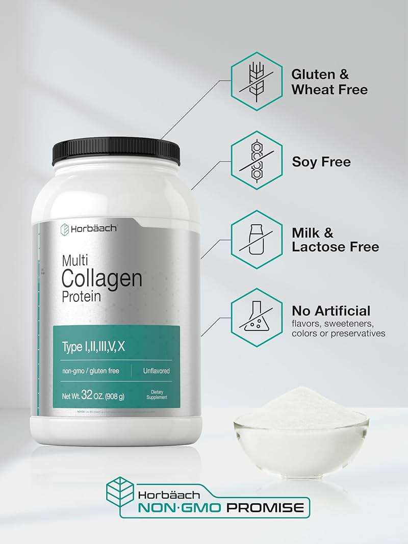 Horbaach Multi Collagen Protein Powder 32 oz | Types I, II, III, IV, V, VII, VIII, X, XII, and XXII | Grassfed Collagen Peptides | Keto & Paleo Friendly | Unflavored & Gluten Free - Image 5