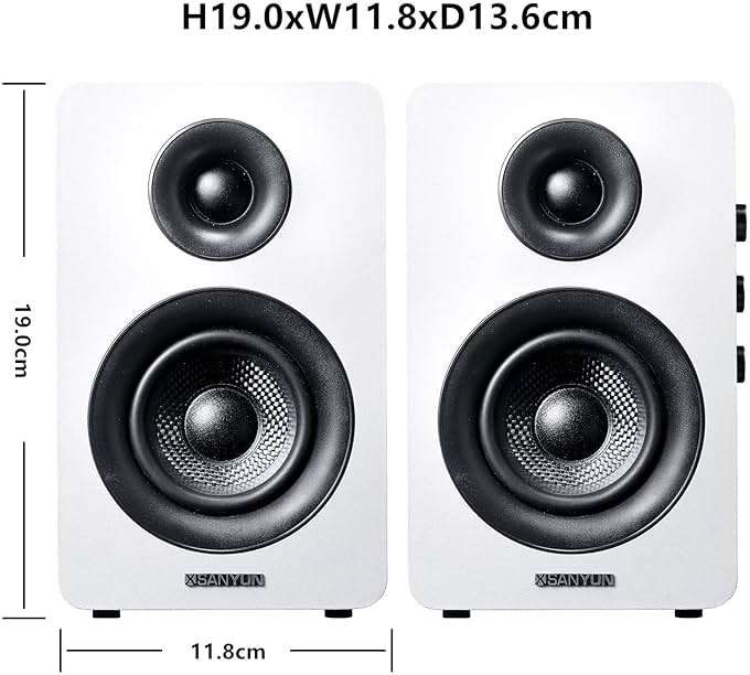 Sanyun SW208 3" Active Bluetooth 5.0 Bookshelf Speakers – 60W Carbon Fiber Speaker Unit - Built-in 24bit DAC Dynamic 3D Surround Sound 2.0 Computer PC Monitor Gaming (Pair, White) - Image 2