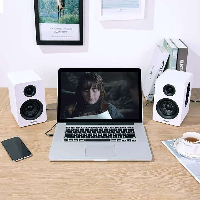 Sanyun SW208 3" Active Bluetooth 5.0 Bookshelf Speakers – 60W Carbon Fiber Speaker Unit - Built-in 24bit DAC Dynamic 3D Surround Sound 2.0 Computer PC Monitor Gaming (Pair, White) - Image 5