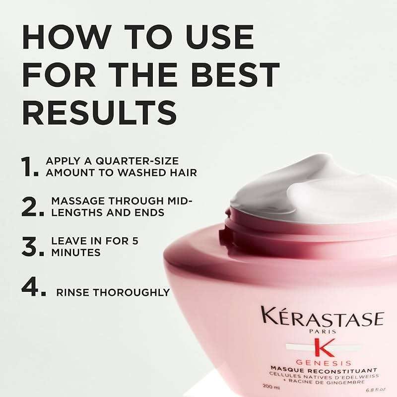 KERASTASE Genesis Hair Mask | Anti-Breakage & Strengthening For Weak or Damaged Hair | Nourishes, Detangles, and Hydrates Hair | For Weakened Hair | Masque Reconstituant | 6.8 Fl Oz - Image 5