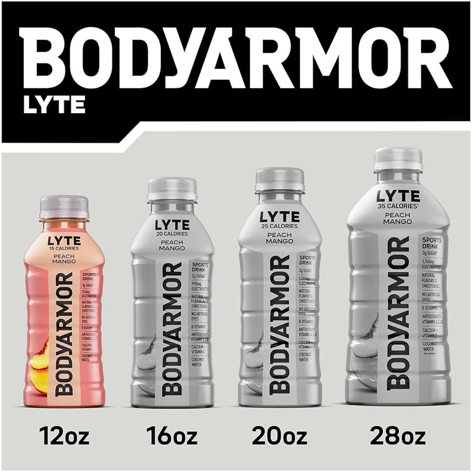 BODYARMOR LYTE, Peach Mango, Electrolyte Drink, 15 Calories, 12 Fl Oz Bottles (8 Pack), Coconut Water Sports Drink, Natural Flavor & B Vitamins - Image 8