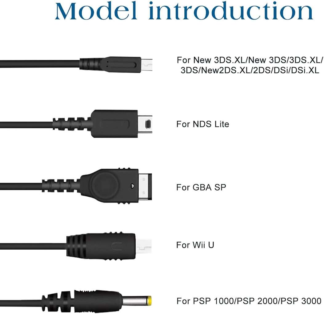 Xahpower 5 in 1 USB Charger Cable for Nintendo DS Lite, 3DS, DS and Gameboy Advance SP/PSP 1000/2000/3000 - Image 2