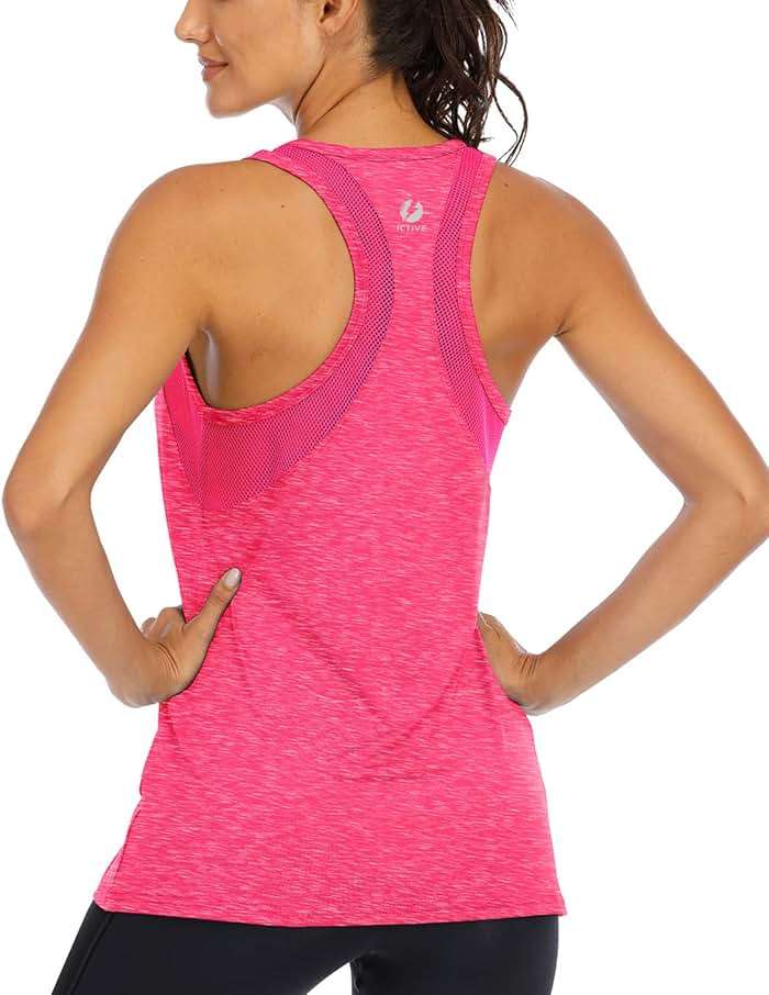 ICTIVE Workout Tank Tops for Women Loose Fit Yoga Mesh Racerback Open Back Muscle Shirts - Image 1