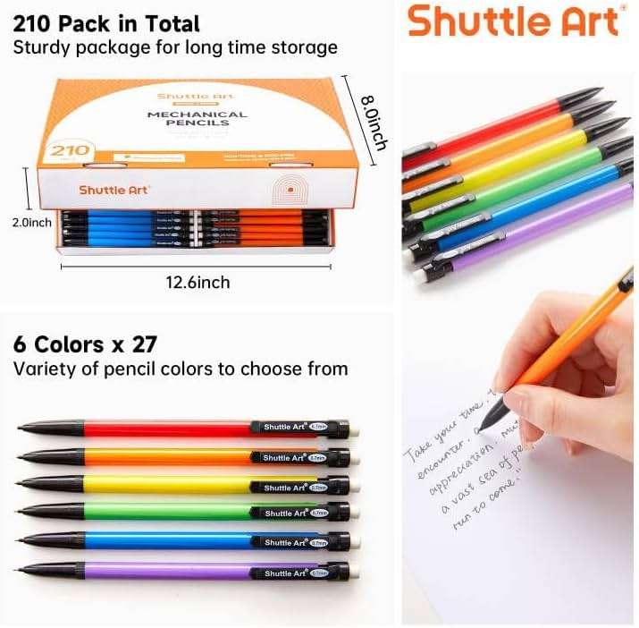 Shuttle Art Mechanical Pencils, 210 Pack Bulk Mechanical Pencils 0.7mm Medium Point, HB #2 Lead, Assorted Barrels, Office School Supplies - Image 3