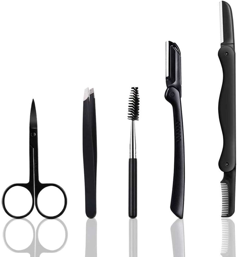 Eyebrow Razor, 5-in-1 Eyebrow Kit, Professional Eyebrow Grooming Set, Eyebrow Trimmer Set for Women and Men, Including Brow Razors Trimmer, Brush, Eyebrow Scissors, Slant Tweezers - Image 1