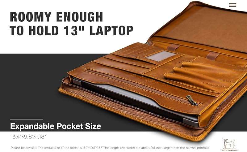 Gavarnie Genuine Leather Professioal Business Portfolio Padfolio Folder with Zipper for Men and Women,Work Portfolio for Letter Size Notepad, for Meeting and Travel, Brown - Image 4