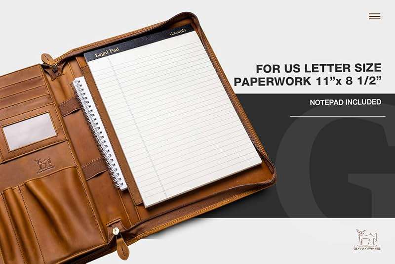 Gavarnie Genuine Leather Professioal Business Portfolio Padfolio Folder with Zipper for Men and Women,Work Portfolio for Letter Size Notepad, for Meeting and Travel, Brown - Image 5