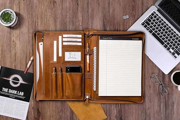 Gavarnie Genuine Leather Professioal Business Portfolio Padfolio Folder with Zipper for Men and Women,Work Portfolio for Letter Size Notepad, for Meeting and Travel, Brown - Image 6