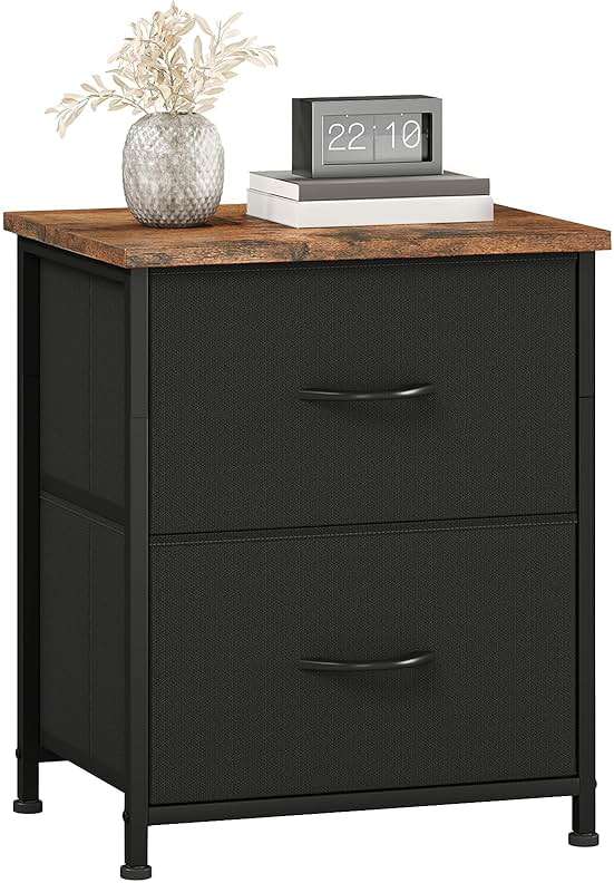 Somdot Nightstand, Small 2 Drawer Dresser End Table, Chest of Drawers, Bedside Table Night Stand End Table with Fabric Bins for Bedroom Kids Closet Dorm Guest Room, Black Rustic Brown - Image 1