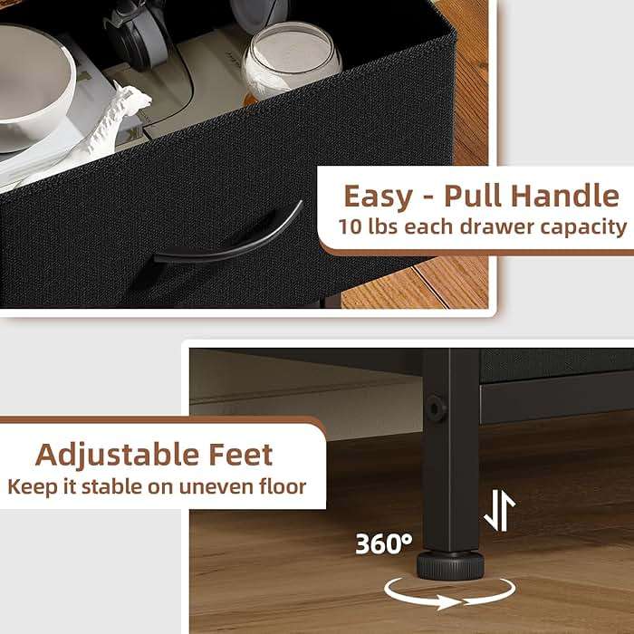 Somdot Nightstand, Small 2 Drawer Dresser End Table, Chest of Drawers, Bedside Table Night Stand End Table with Fabric Bins for Bedroom Kids Closet Dorm Guest Room, Black Rustic Brown - Image 7