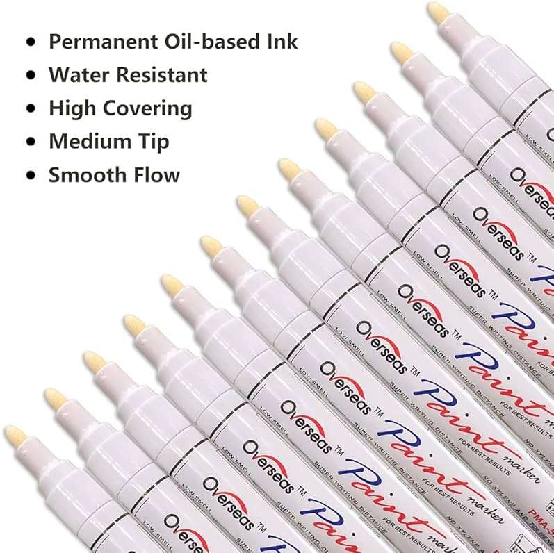 Lesun Overseas White Paint Pens, 12 Pack Waterproof Oil-Based Paint Pen Set, Quick Dry and Permanent, Markers for Rock, Stone, Ceramic, Wood, Fabric, Plastic, Canvas, Glass, Mugs, Tires - Image 2