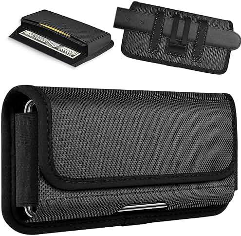 ykooe Rugged Nylon Holster Compatible with iPhone 17 16 15 14 13 12 & Pro Models, Galaxy S25, S24, S23, S22,S21 Cell Phone Belt Holder for Men, Black - L - Image 1